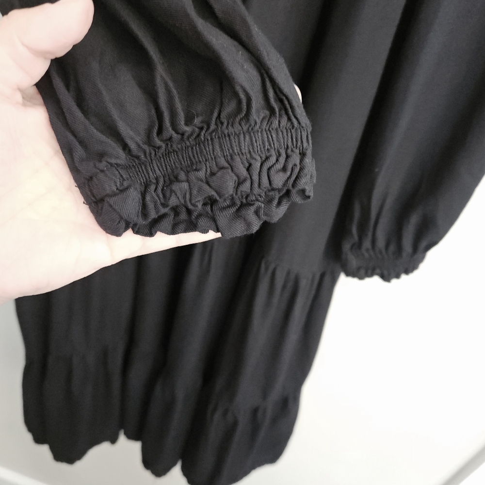 Beyond Words Black Boho Smocked Long Sleeve Fit & Flare Dress Size Large - Picture 5 of 10
